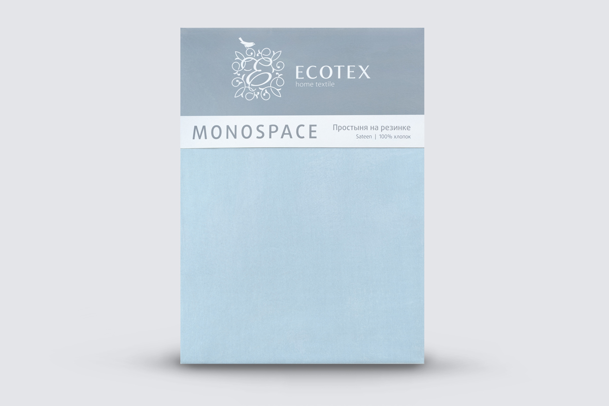 Простыня натяжная на резинке 200х200х23 Ecotex Моноспейс, сатин, голубой