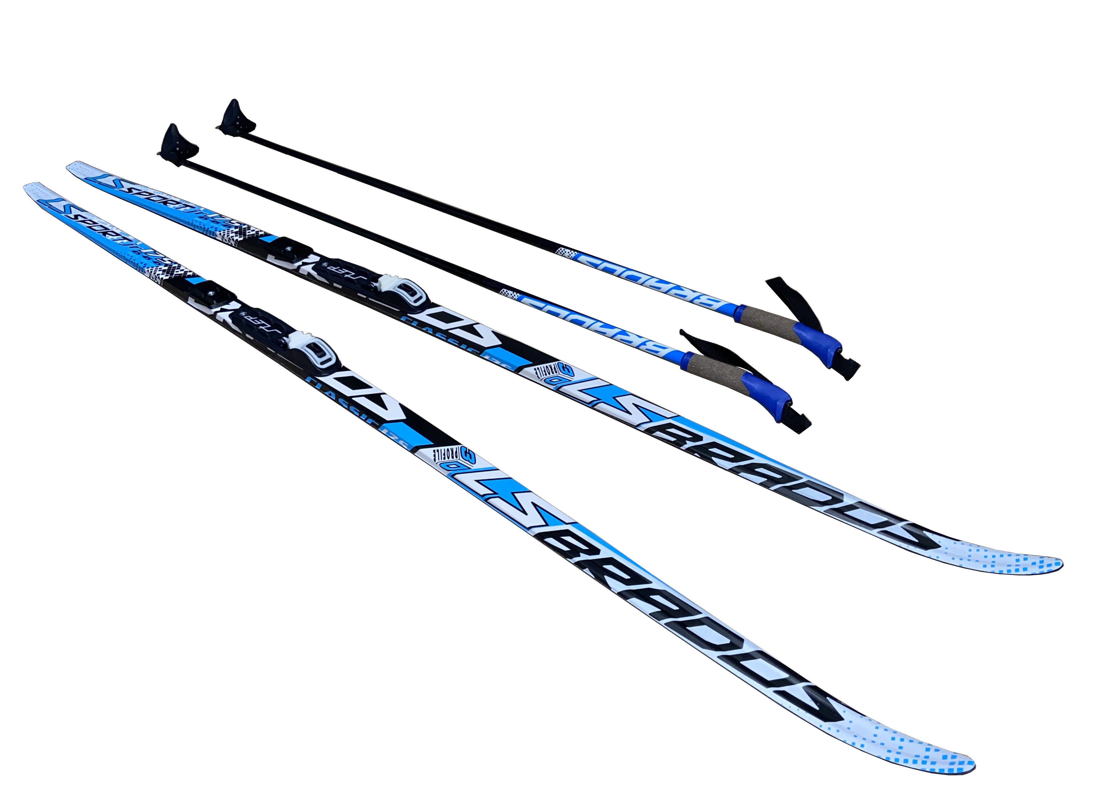 Комплект лыж, STC Brados LS с насечкой, с палками и креплениями NNN, синий, размер 175 см