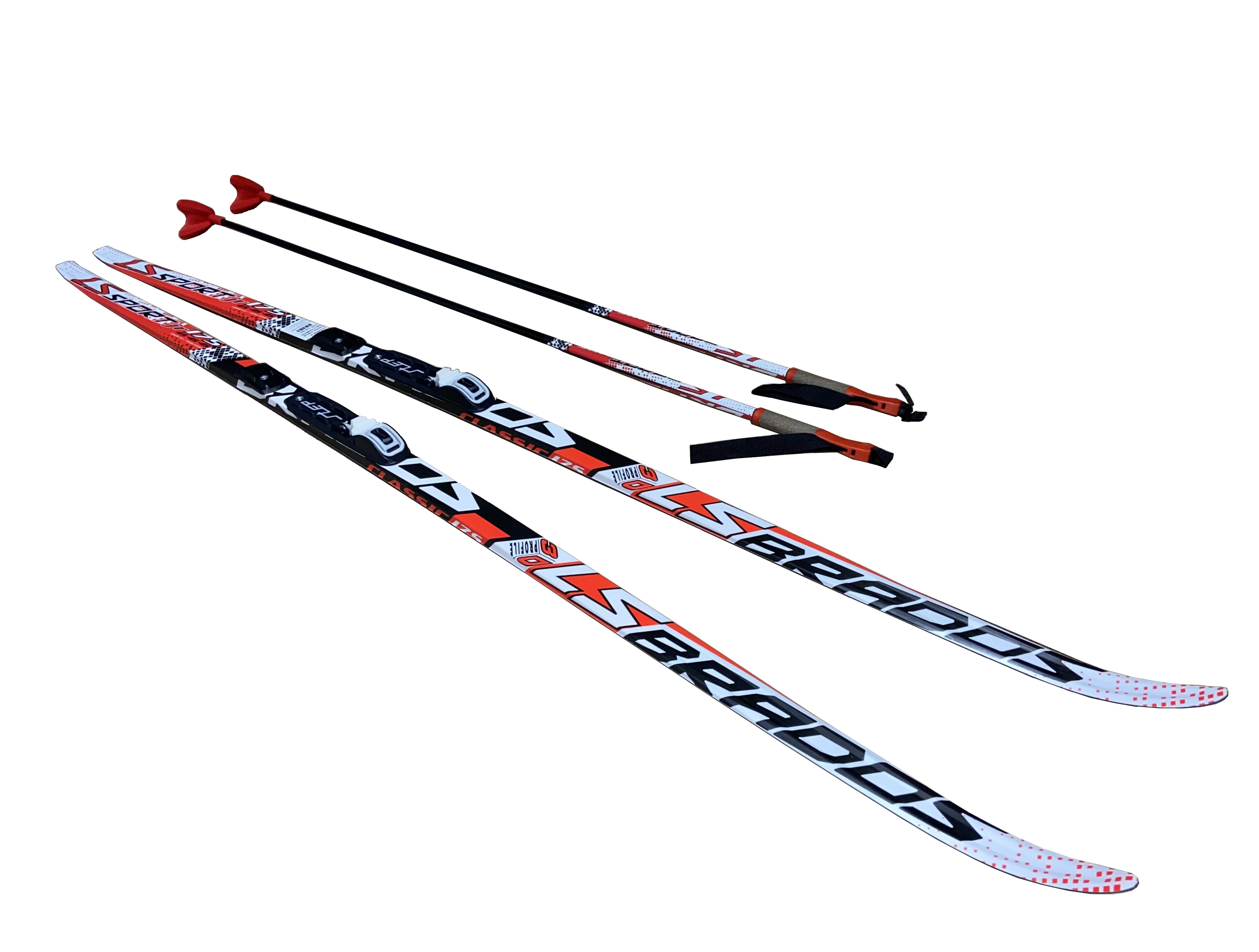 фото Комплект лыж, stc brados ls с насечкой, с палками и креплениями nnn, красны, размер 160 см