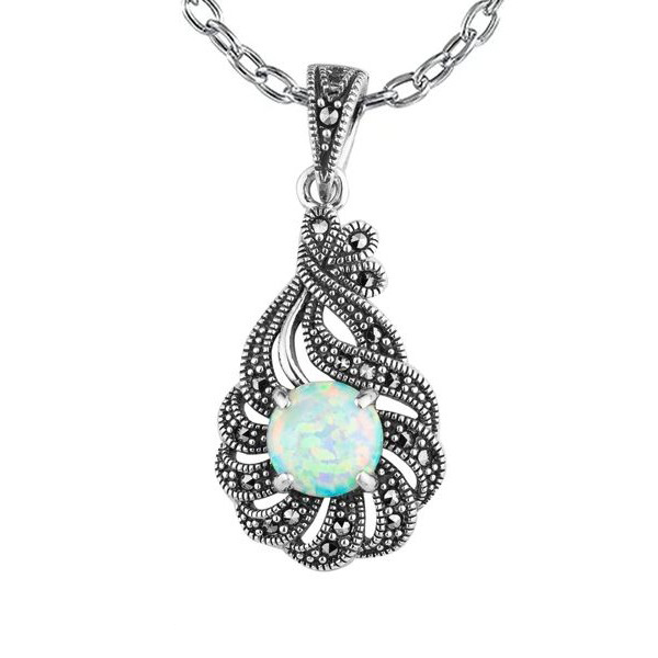 Кулон из серебра Марказит HP1280, марказит/опал