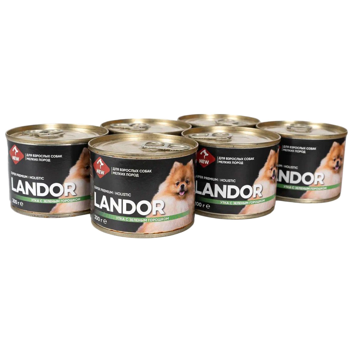 Консервы для собак LANDOR утка с зеленый горошком, 6шт по 200 г