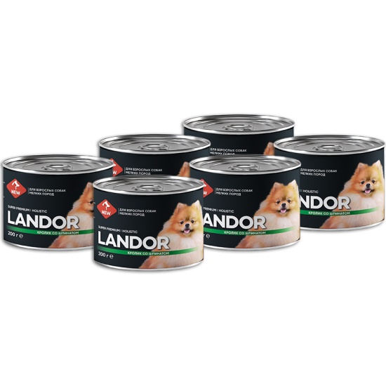 Консервы для собак LANDOR кролик со шпинатом, 6шт по 200г