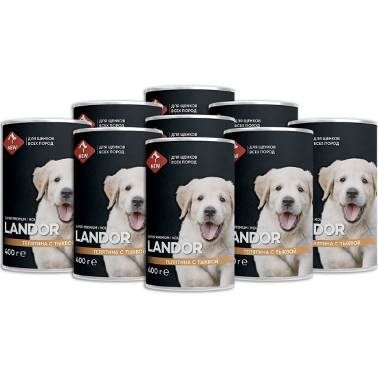 Консервы для щенков LANDOR телятина с тыквой, 9шт по 400 г