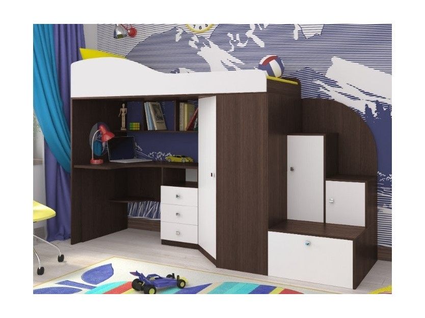 

Кровать-чердак Кадет 1 (Белое дерево, Бодего темный), 42262-2