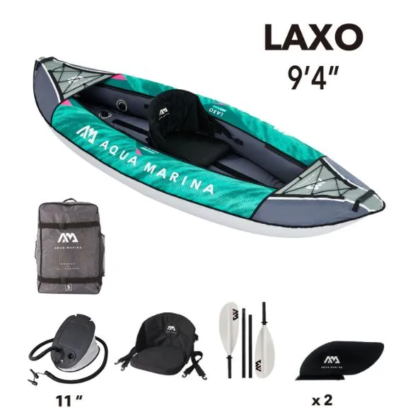 

Каяк надувной AQUA MARINA Laxo-285 9'4" S23 (285 x 95 см) одноместный с веслом, Зеленый