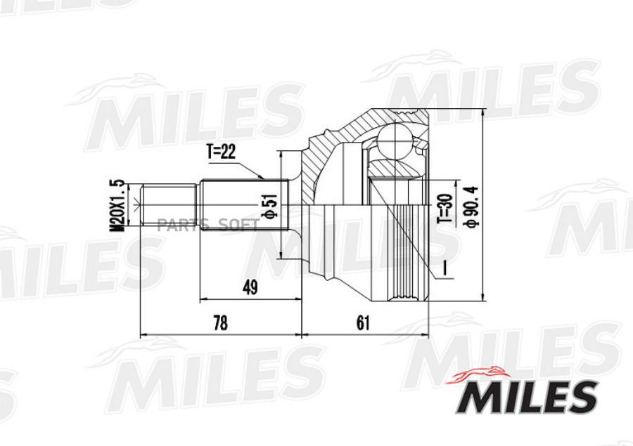 

Шрус Vw G1/G2/G3/Passat/Polo/Seat Toledo 1.6-2.0 82-99 Нар. Miles арт. GA20516