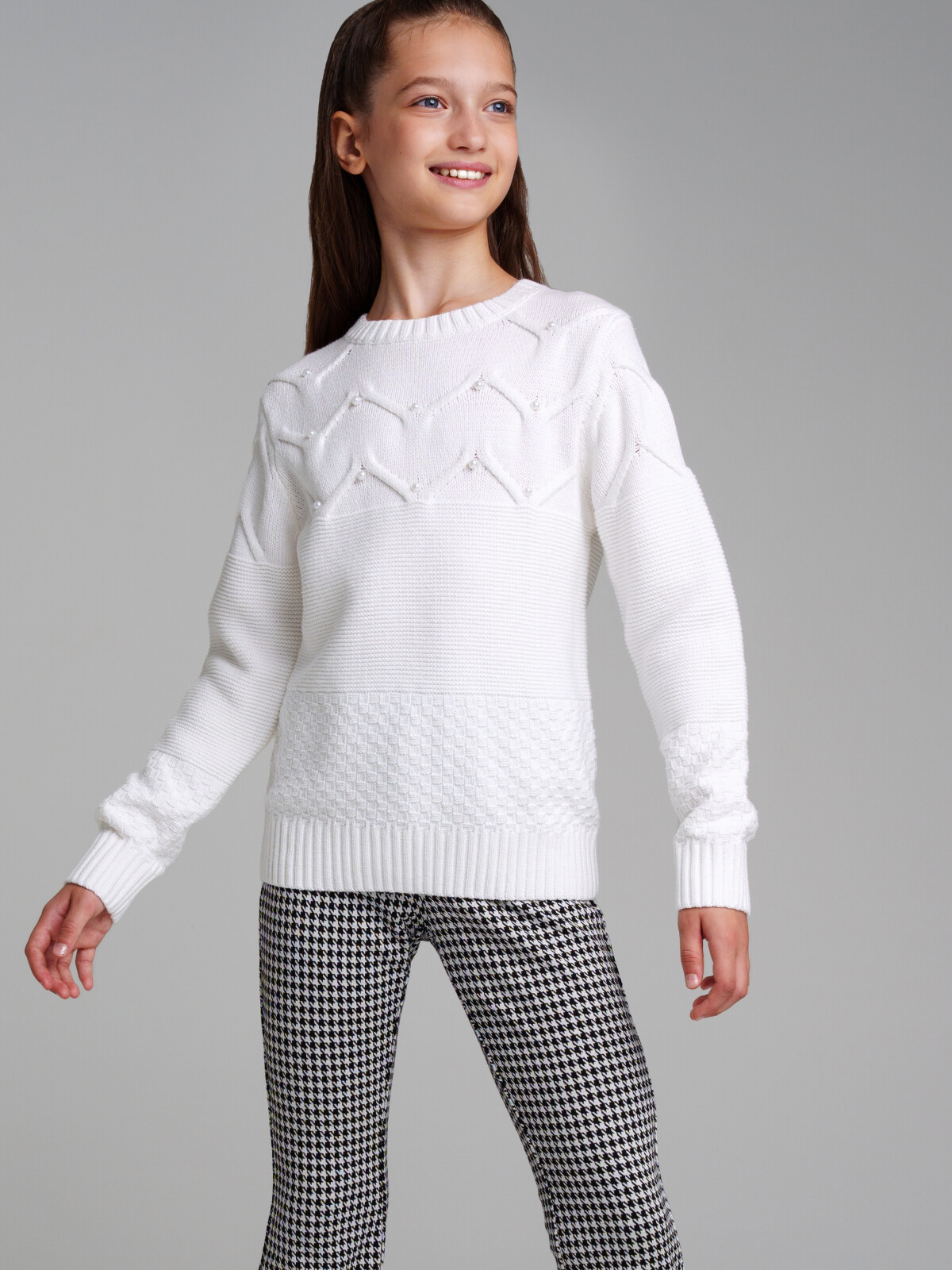 Свитер трикотажный для девочек PlayToday, белый, 134 свитер трикотажный для девочек playtoday белый 134