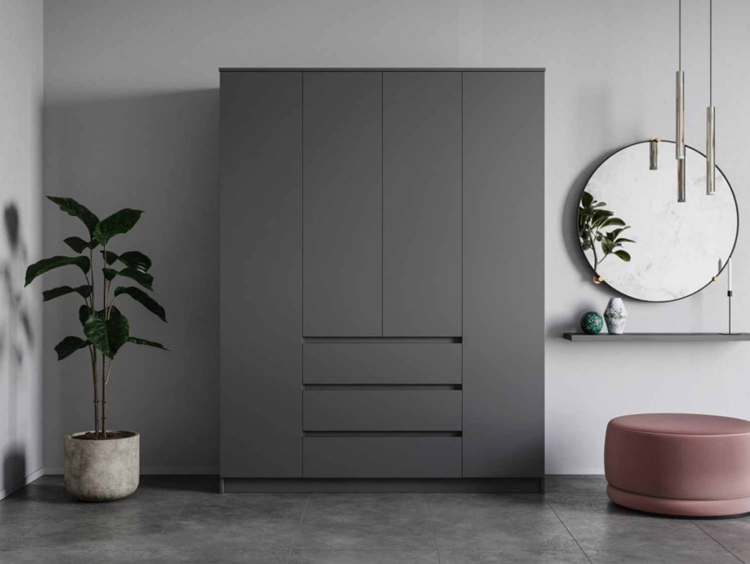 

Шкаф QualisMebel Грааль Grand, 1600х550х2300, Графит, Серый, Грааль Grand