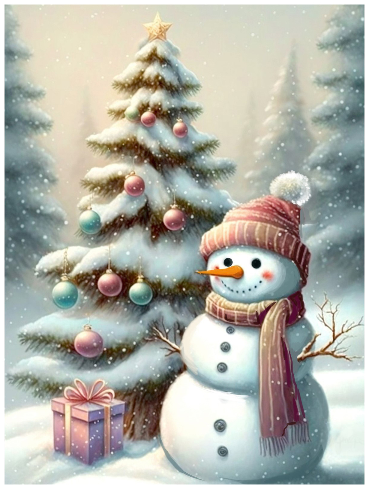 

Алмазная вышивка с частичным заполнением на холсте Снеговик, 30 х 40 см, Сверкающие картины. Новый год