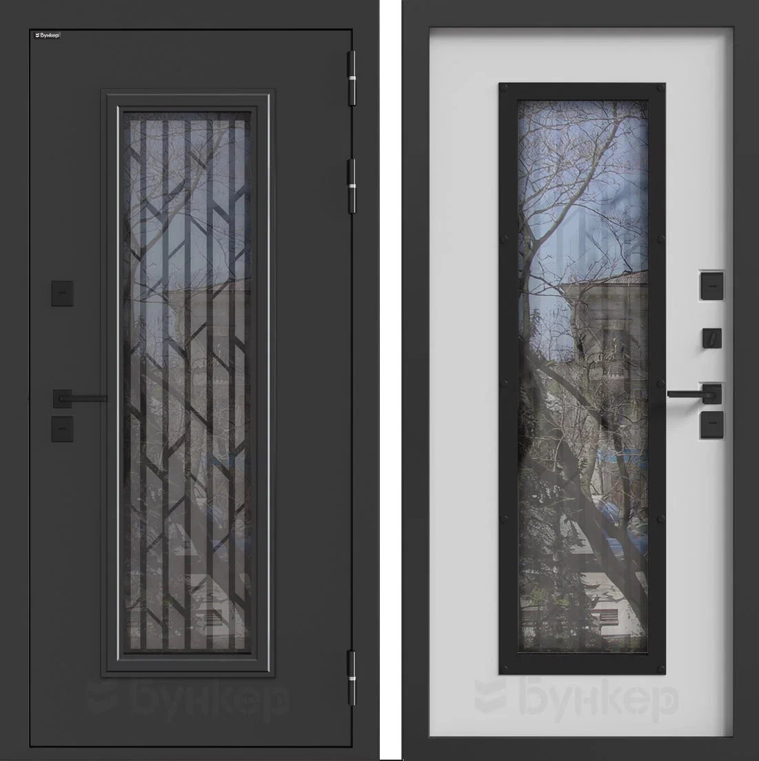 Входная дверь для дома с терморазрывом BUNKER BN-11 960x2050 левая стеклопакет с решеткой