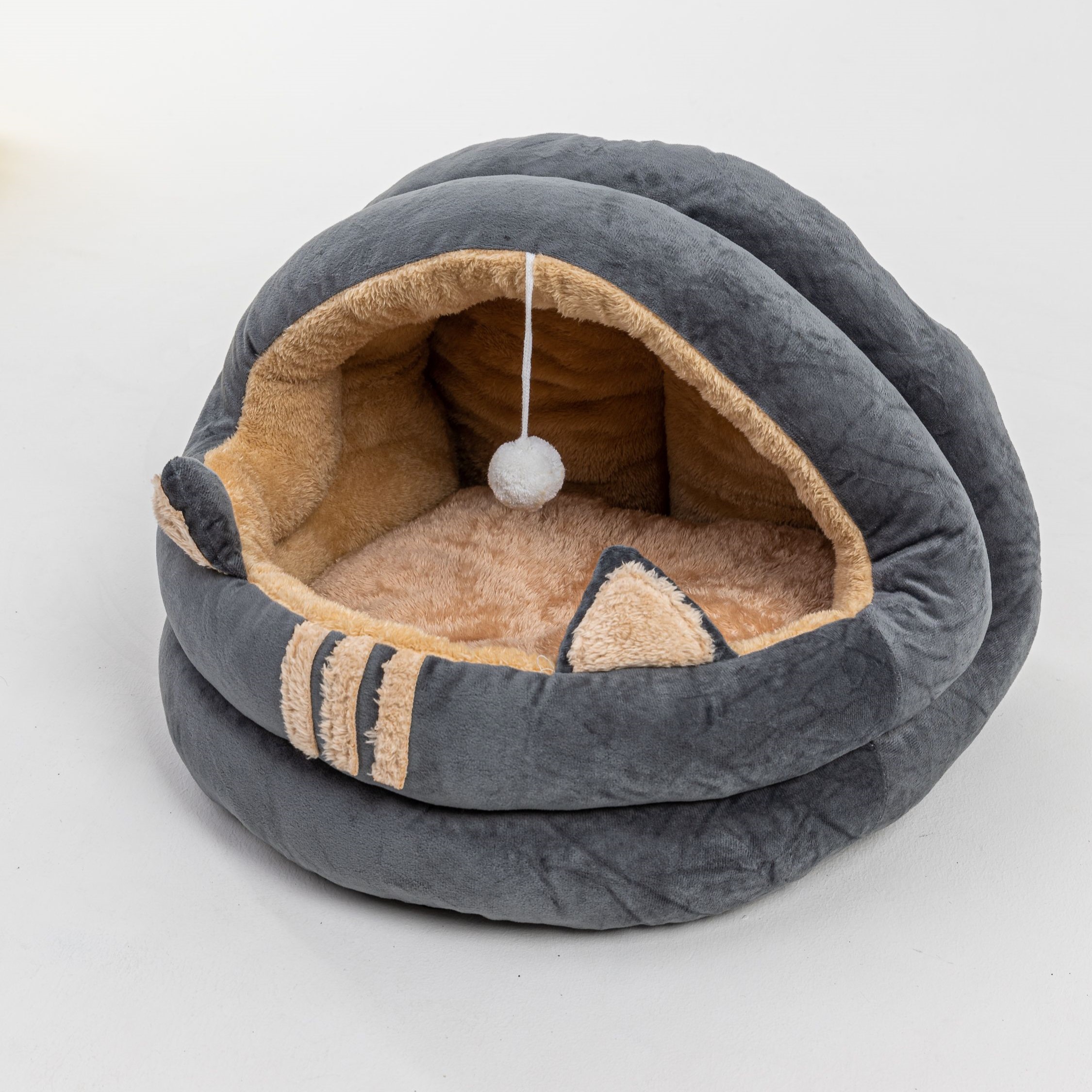 Домик-лежанка для кошек и собак Family Pet,с игрушкой, S, 35х35х32см, серый