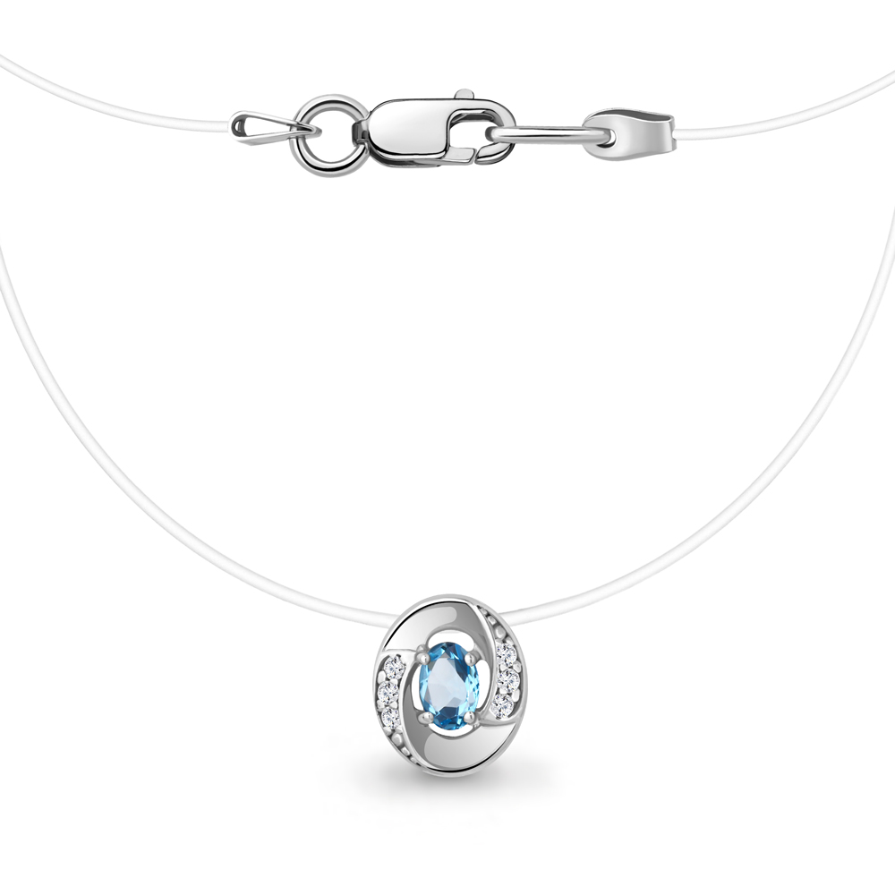 

Чокер из серебра с топазом, фианитом 40 см Aquamarine 7366505А_925_р, 7366505А_925_р