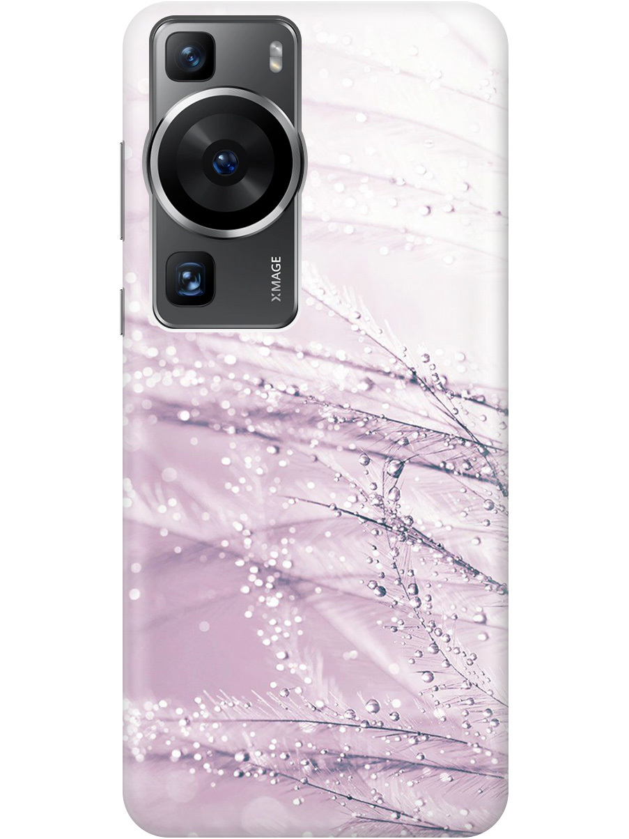 

Силиконовый чехол на Huawei P60 с принтом "Капли на розовой траве" прозрачный, Розовый, 20001419