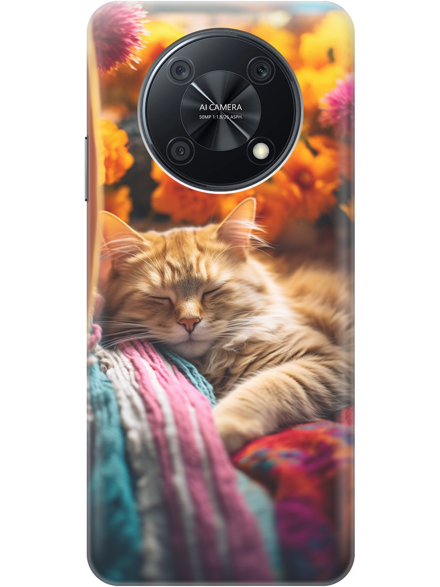 

Силиконовый чехол на Huawei nova Y90 с принтом "Котик в цветах" прозрачный, Белый;желтый, 20000551