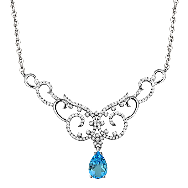 

Колье из серебра с топазом, фианитом 45 см Aquamarine 7353705А_925_р, 7353705А_925_р