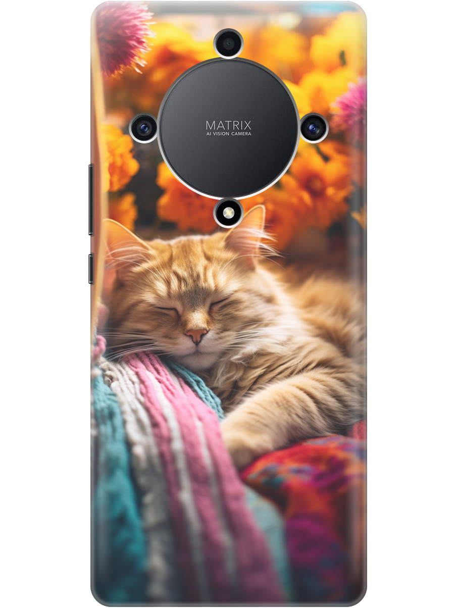 

Силиконовый чехол на Honor X9a/Magic5 Lite с принтом "Котик в цветах" прозрачный, Белый;желтый, 20000555