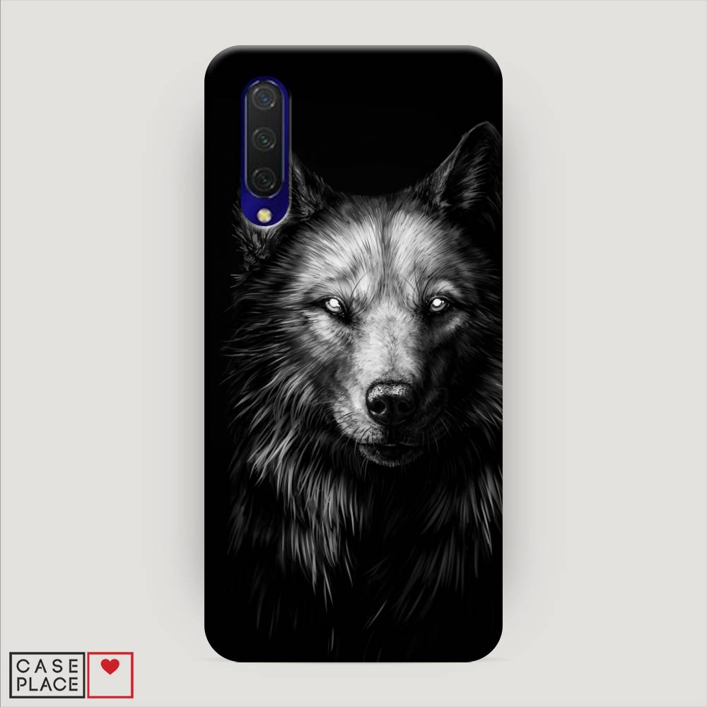фото Пластиковый чехол "волк черно белый" на xiaomi mi a3 lite awog