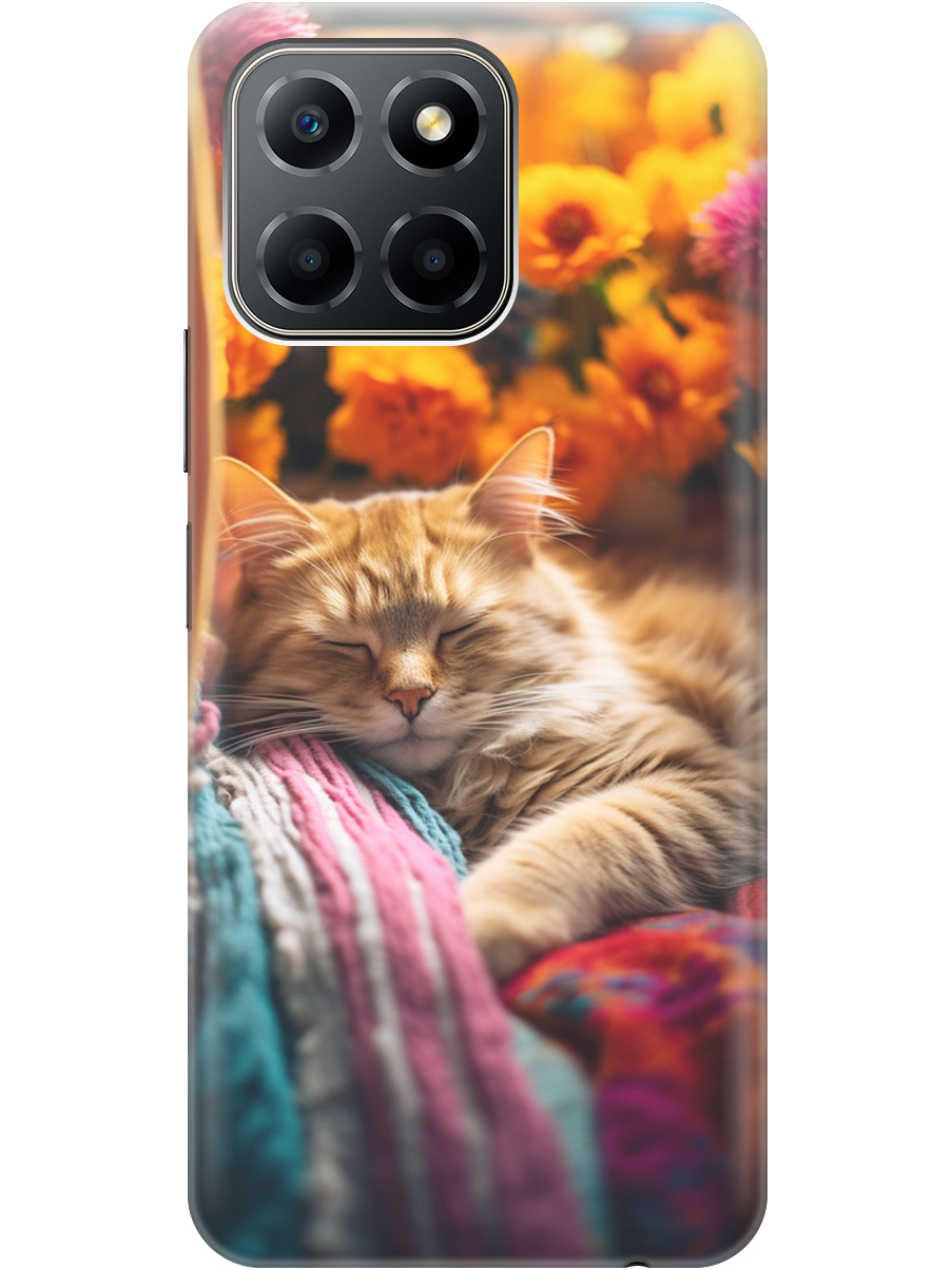

Силиконовый чехол на Honor X6/X8 5G с принтом "Котик в цветах" прозрачный, Белый;желтый, 20000879
