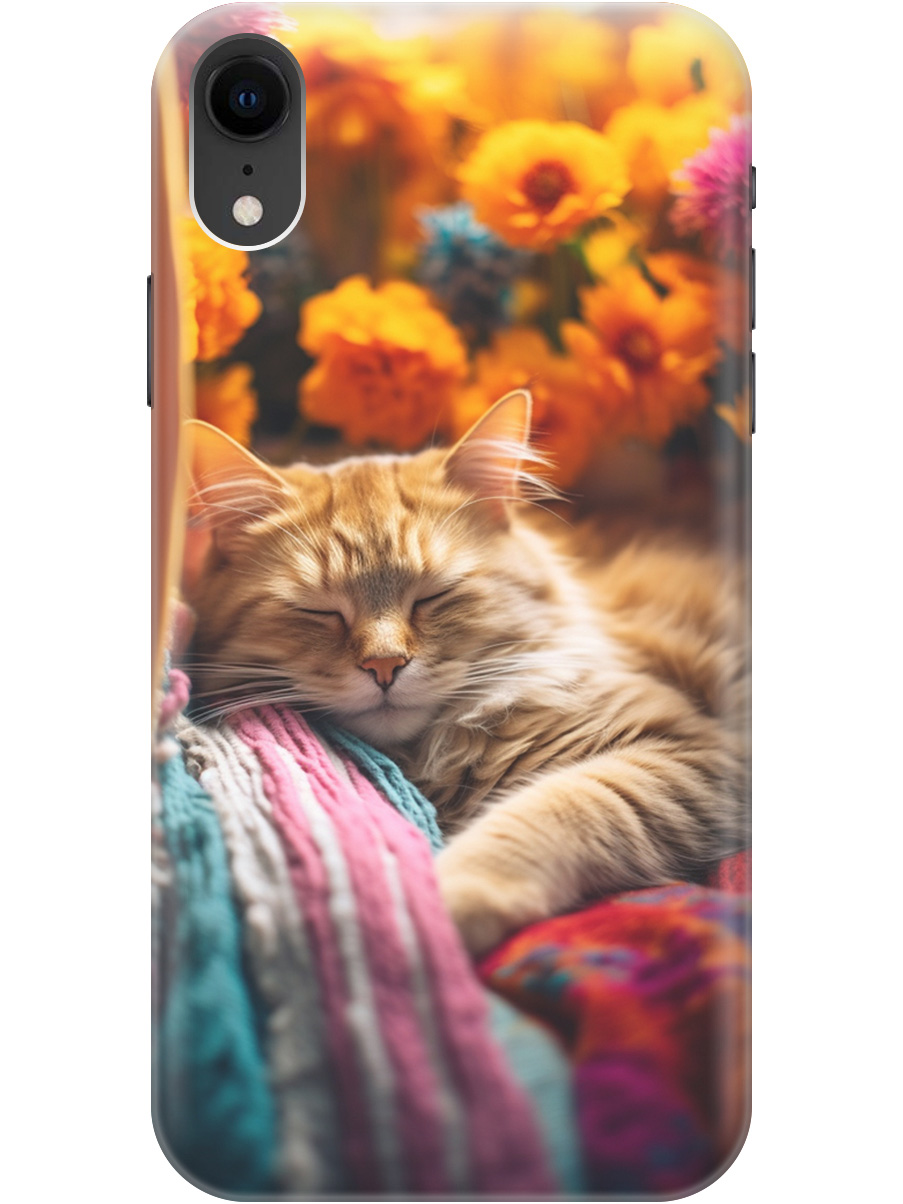 

Силиконовый чехол на Apple iPhone XR с принтом "Котик в цветах" прозрачный, Белый;желтый, 20000548