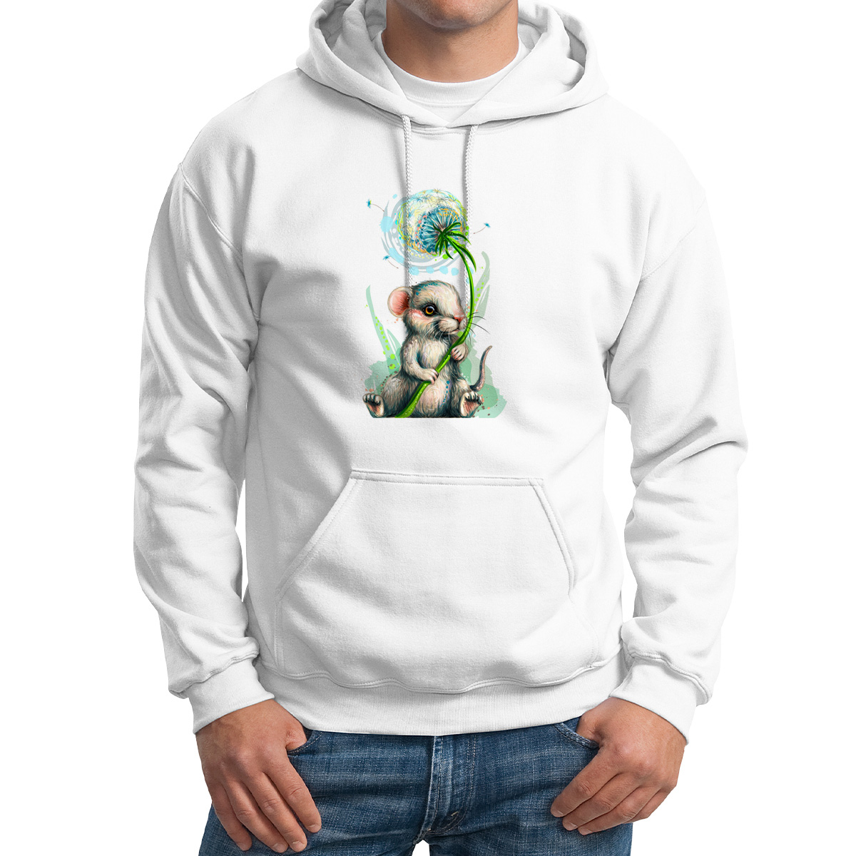 

Худи унисекс CoolPodarok Животные.Мышонок с одуванчиком белое 48 RU, M0501622