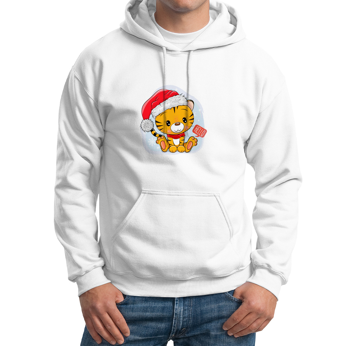 

Худи унисекс CoolPodarok Дети.Тигренок в шапке белое 48 RU, M0501586