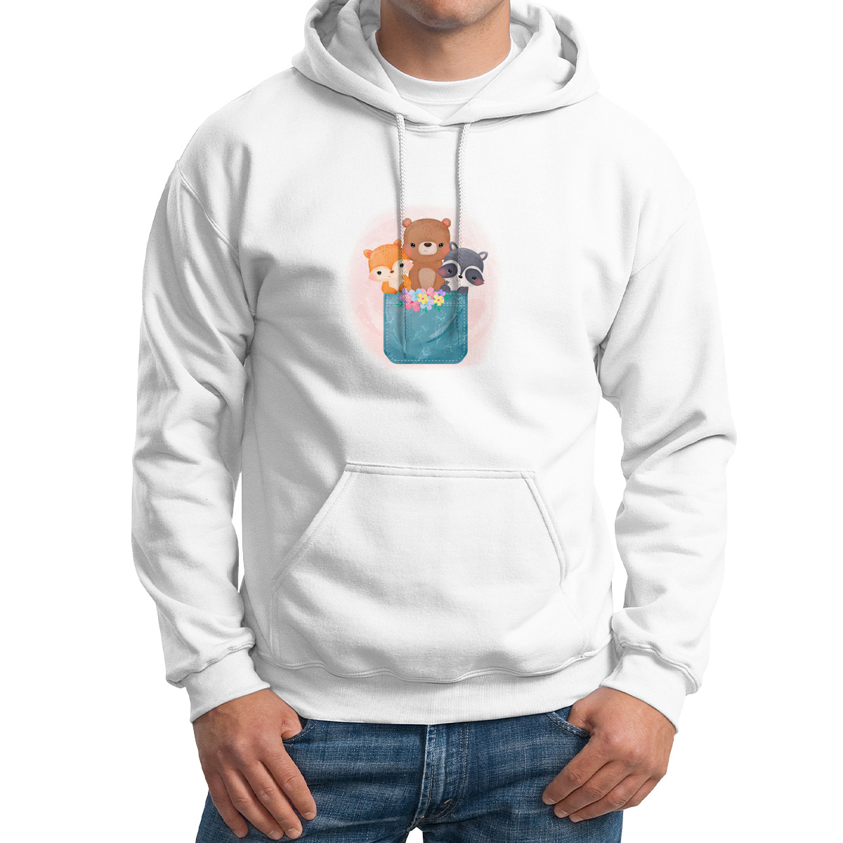 

Худи унисекс CoolPodarok Дети. Животные в кормашке белое 48 RU, M0501573
