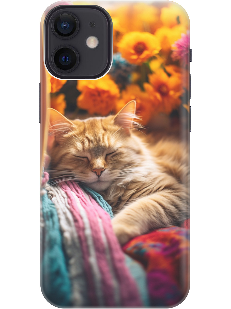 

Силиконовый чехол на Apple iPhone 12 Mini с принтом "Котик в цветах" прозрачный, Белый;желтый, 20000701