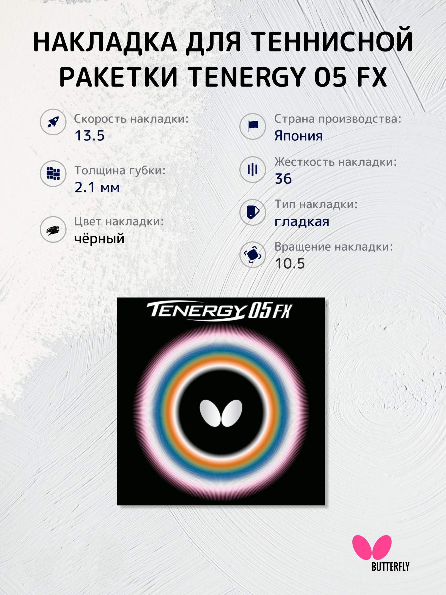 

Накладка на ракетку для настольного тенниса Butterfly Tenergy 05 FX 2.1 черная, Черный, Tenergy05FX