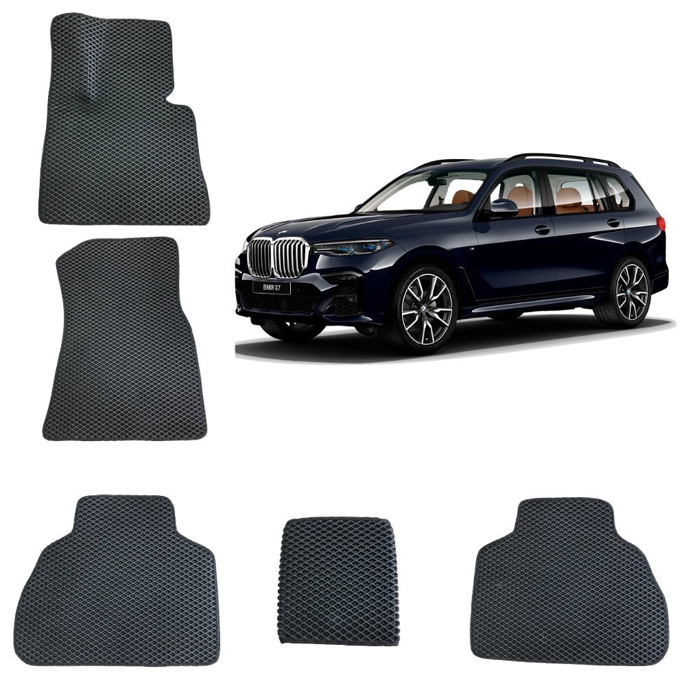 3-D Авто EVA коврики в салон BMW X7 (G07)/ БМВ Х7 ( 1 поколения ) (Черный / Черный кант)