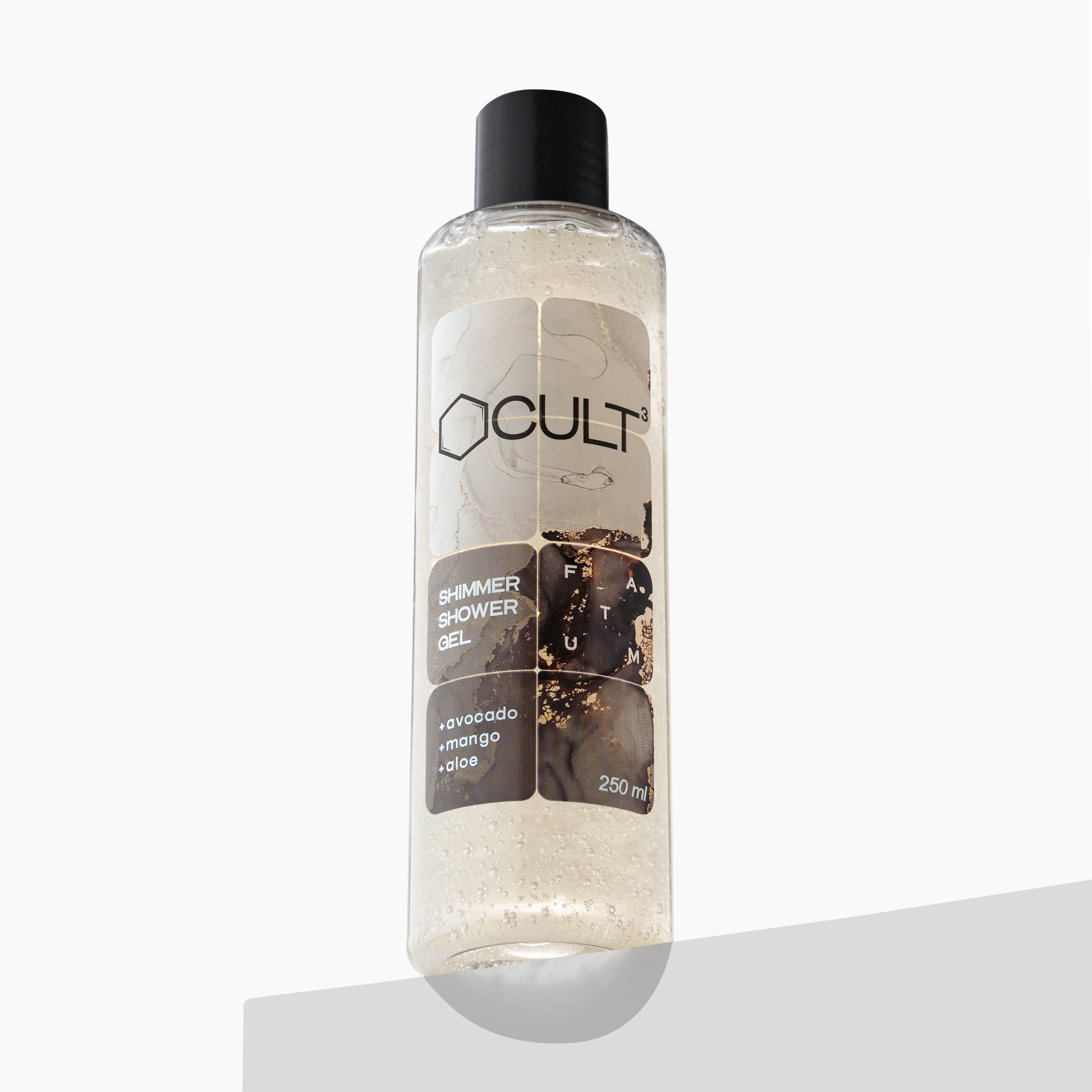 Гель для душа CULT3 увлажняющий женский с шиммером и маслами с блестками