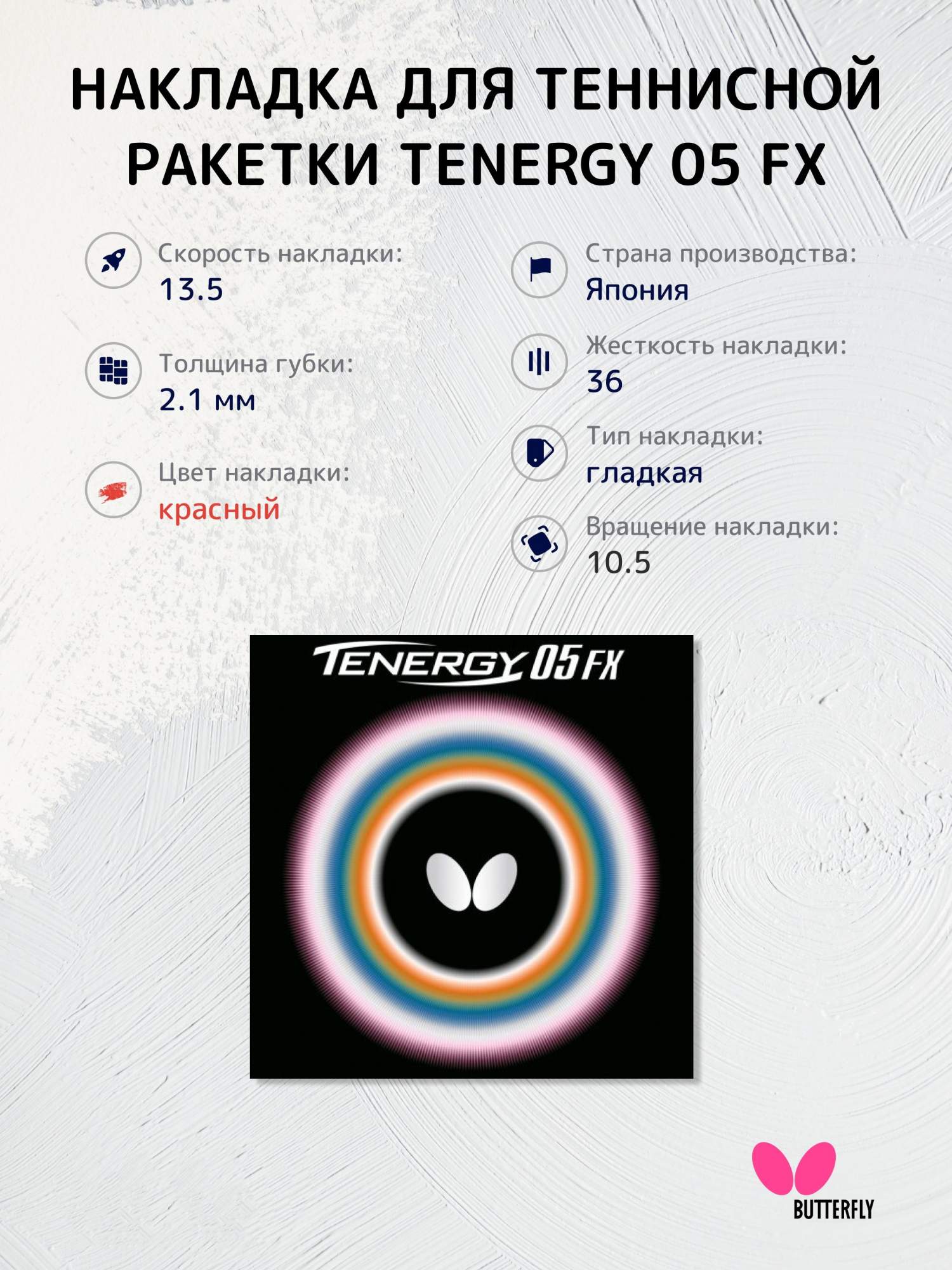 

Накладка на ракетку для настольного тенниса Butterfly Tenergy 05 FX 2.1 красная, Красный, Tenergy05FX