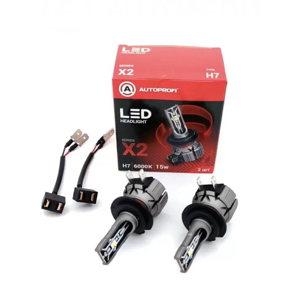 фото Лампа светодиодная autoprofi, x2-h7, 12v / 15w, 6000k, 4000lm, комплект 2 шт.