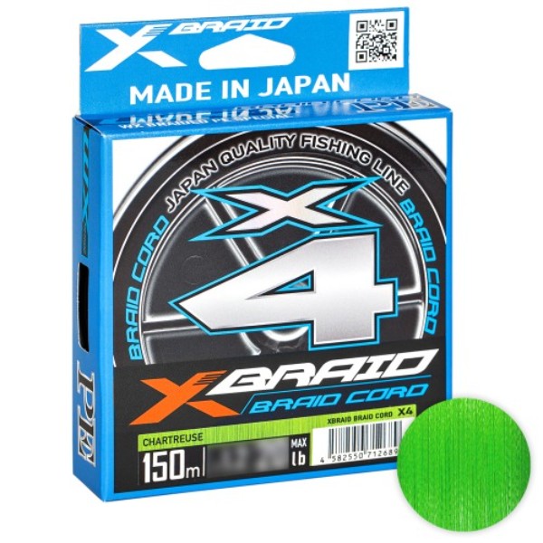 Шнур Ygk X-braid Cord X4 300м. 0.148мм. 0.8PE CHARTREUSE