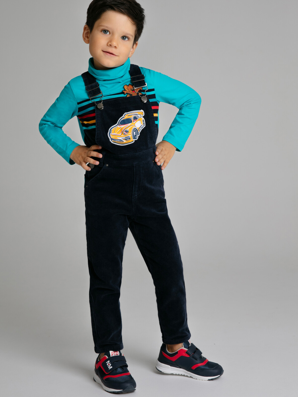 Полукомбинезон джинсовый утепленный флисом для мальчиков PlayToday, тёмно-синий, 104