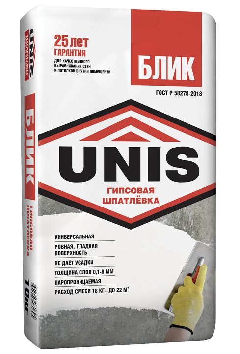 

Шпатлевка гипсовая Unis Блик белый 18 кг