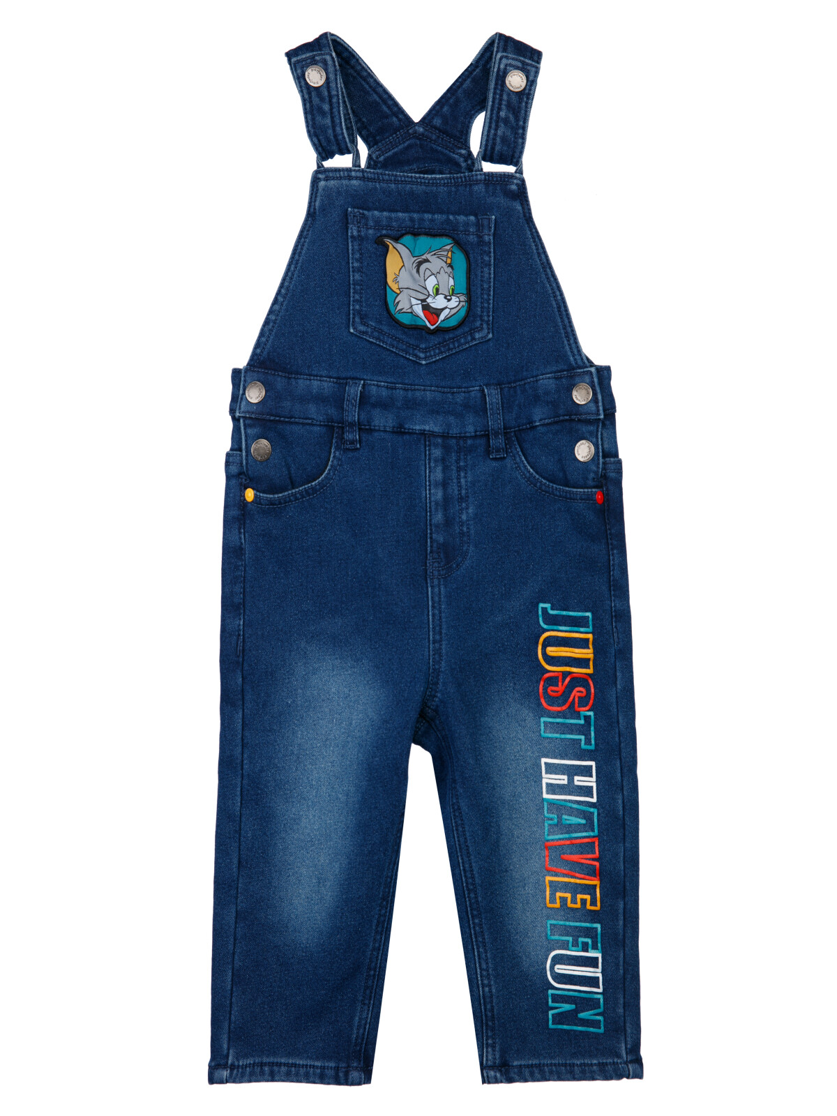 Полукомбинезон джинсовый утепленный флисом для мальчиков PlayToday, синий, 86