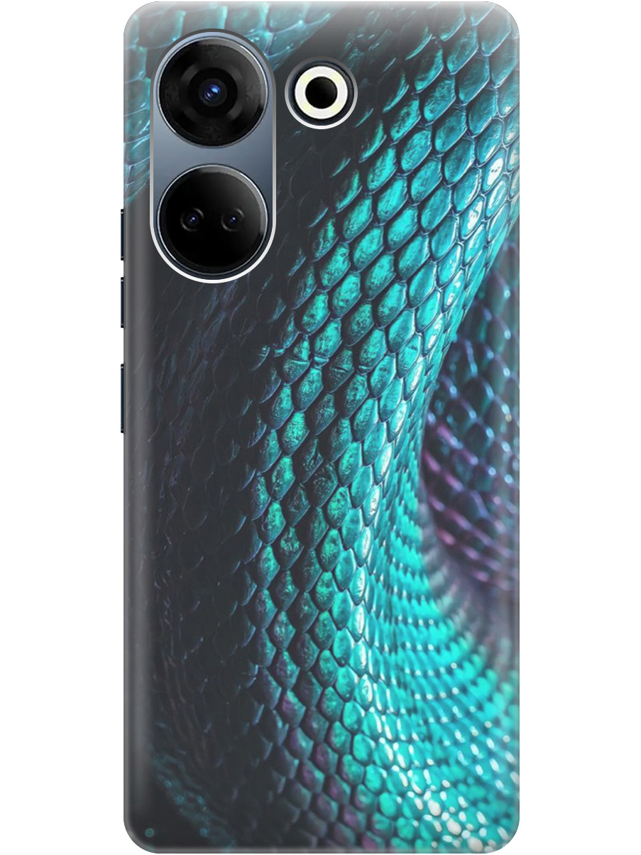 

Силиконовый чехол на Tecno Camon 20/20 Pro с принтом "Переливающаяся змея" прозрачный, Зеленый;синий, 20000097