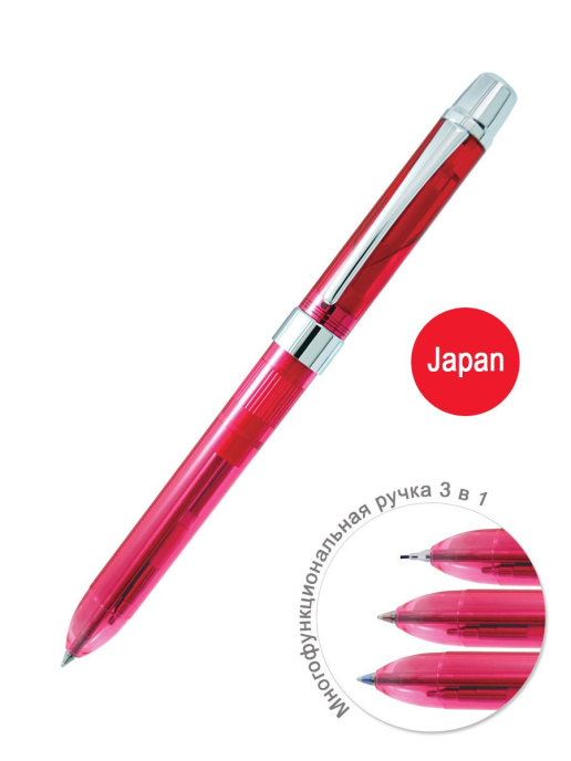 Ручка шариковая многофункциональная 0,35мм + грифель 0,5мм PENAC Ele 001, синяя/красная