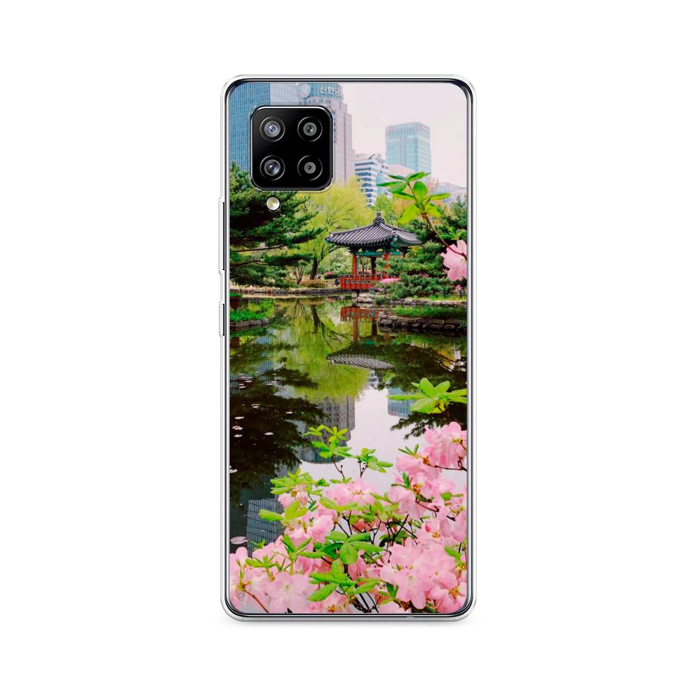 

Чехол на Samsung Galaxy A42 "Сакура возле озера", Зеленый;розовый;голубой, 2101750-2