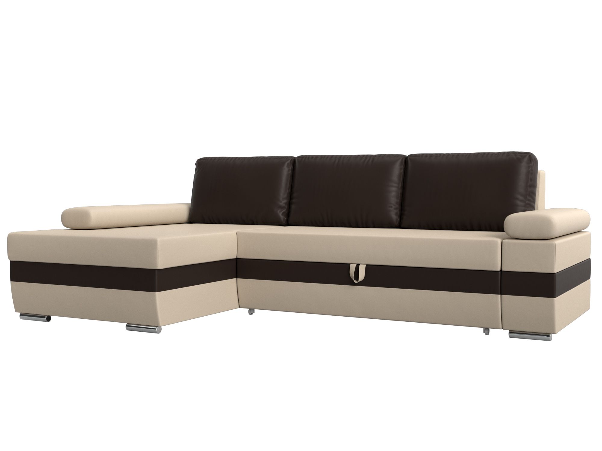 

Угловой диван Лига Диванов Канкун левый угол 260х160х88 см, бежевый\коричневый, Угловой диван Канкун левый угол