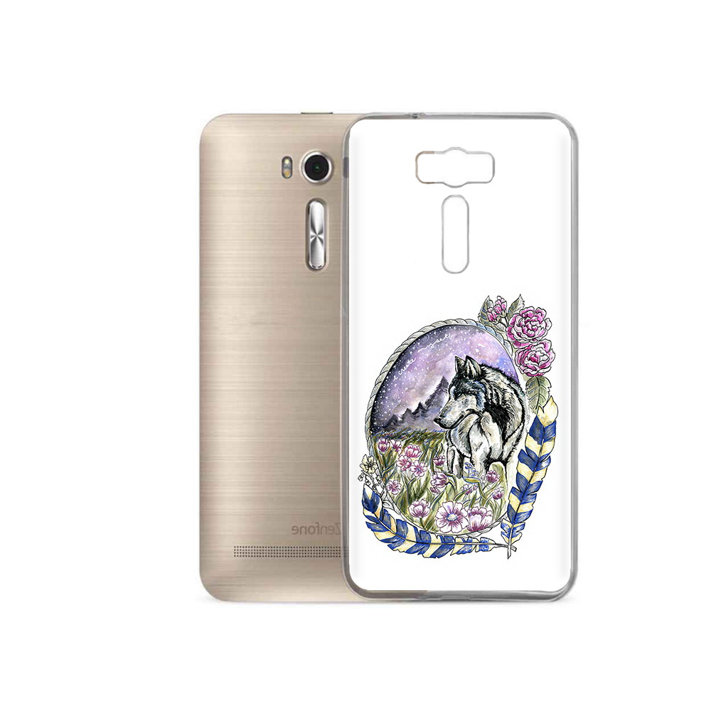 

Чехол MyPads Tocco для Asus ZenFone 2 Laser (ZE500KL) нарисованный волк в цветах с перьями, Прозрачный, Tocco