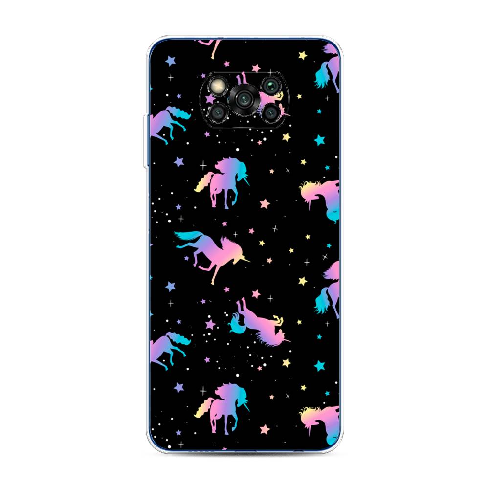 

Чехол на Poco X3/Poco X3 Pro "Единороги градиент", Черный;розовый;голубой, 39250-1