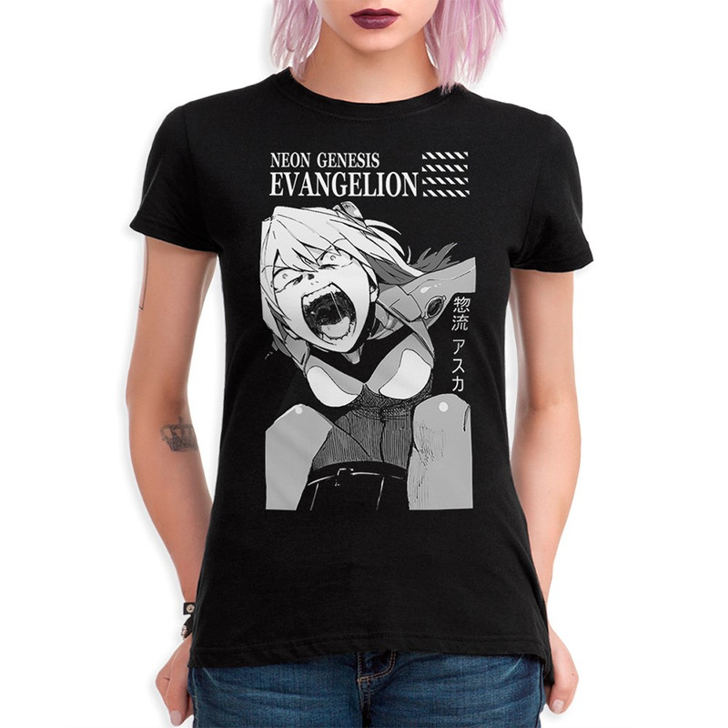 

Футболка женская Dream Shirts Аниме Евангелион Аска Лэнгли 1 черная S, Аниме Евангелион Аска Лэнгли 1