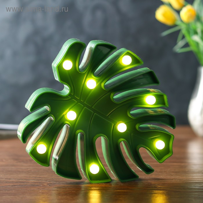 

Ночник Лист 9хLED батарейки 2АА зеленый 18х3х20 см