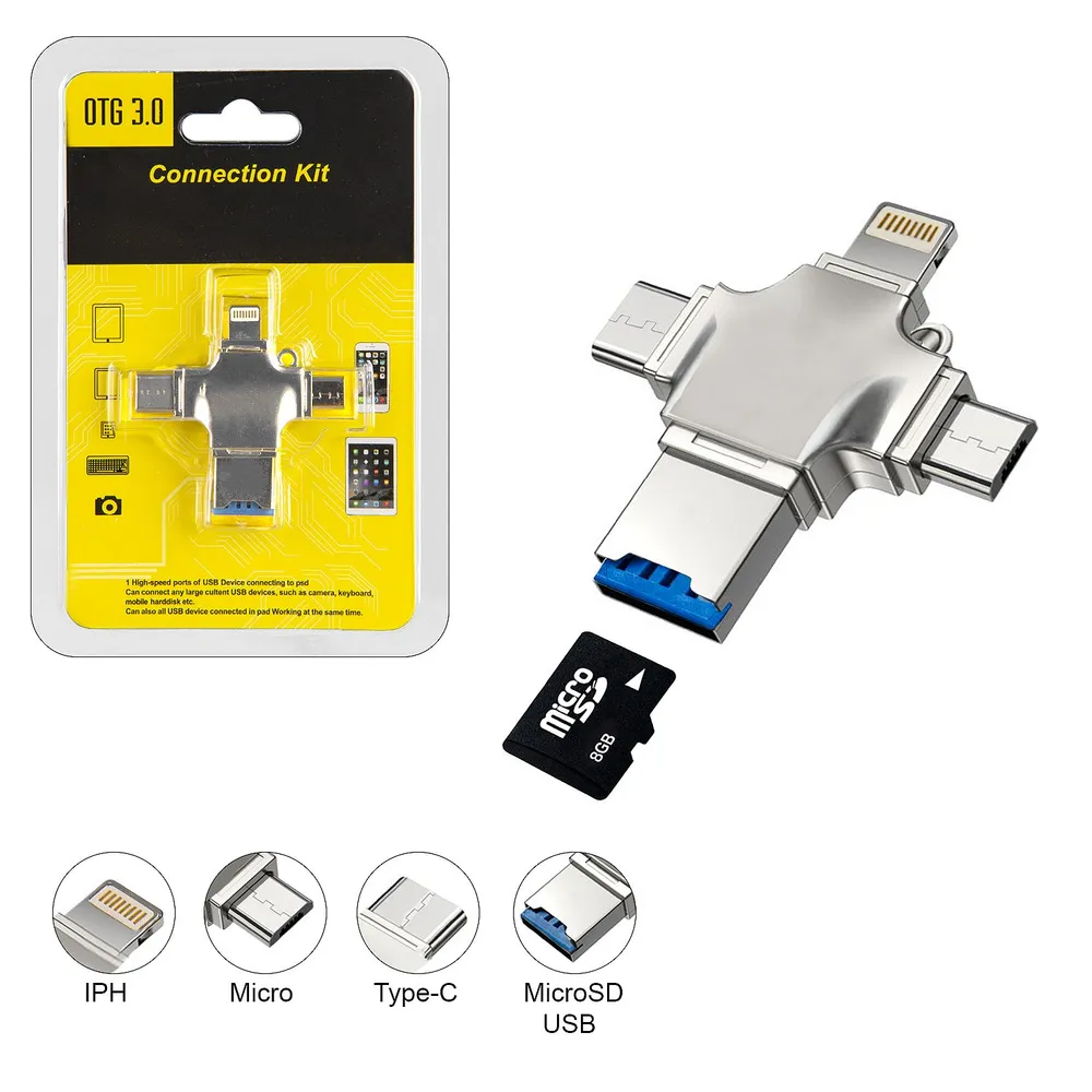 

Переходник OTG 3.0 iPh+Micro+Type-C+MicroSD серебро (IS006471), Серебристый, Переходник OTG 3.0 (iPh+Micro+Type-C+MicroSD) серебро (IS006471)