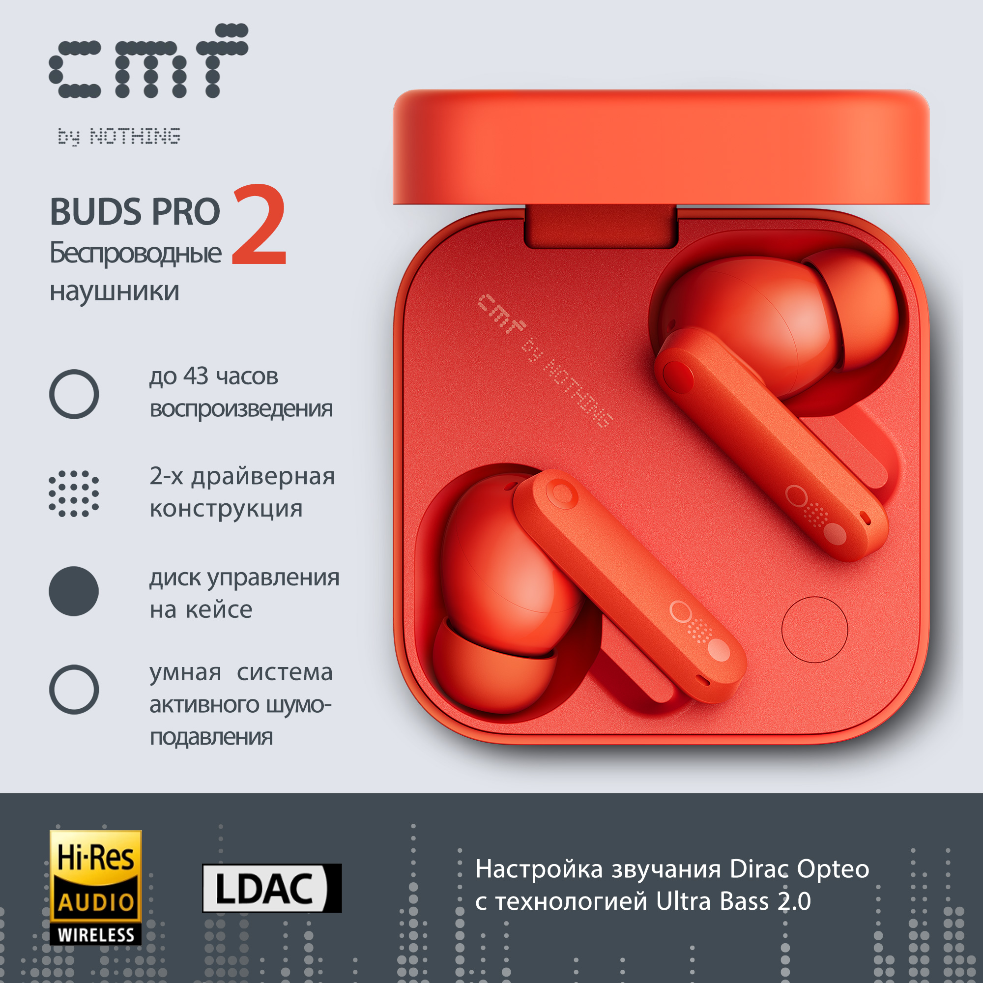 

Беспроводные наушники Nothing Buds Pro 2 Orange, Buds Pro 2