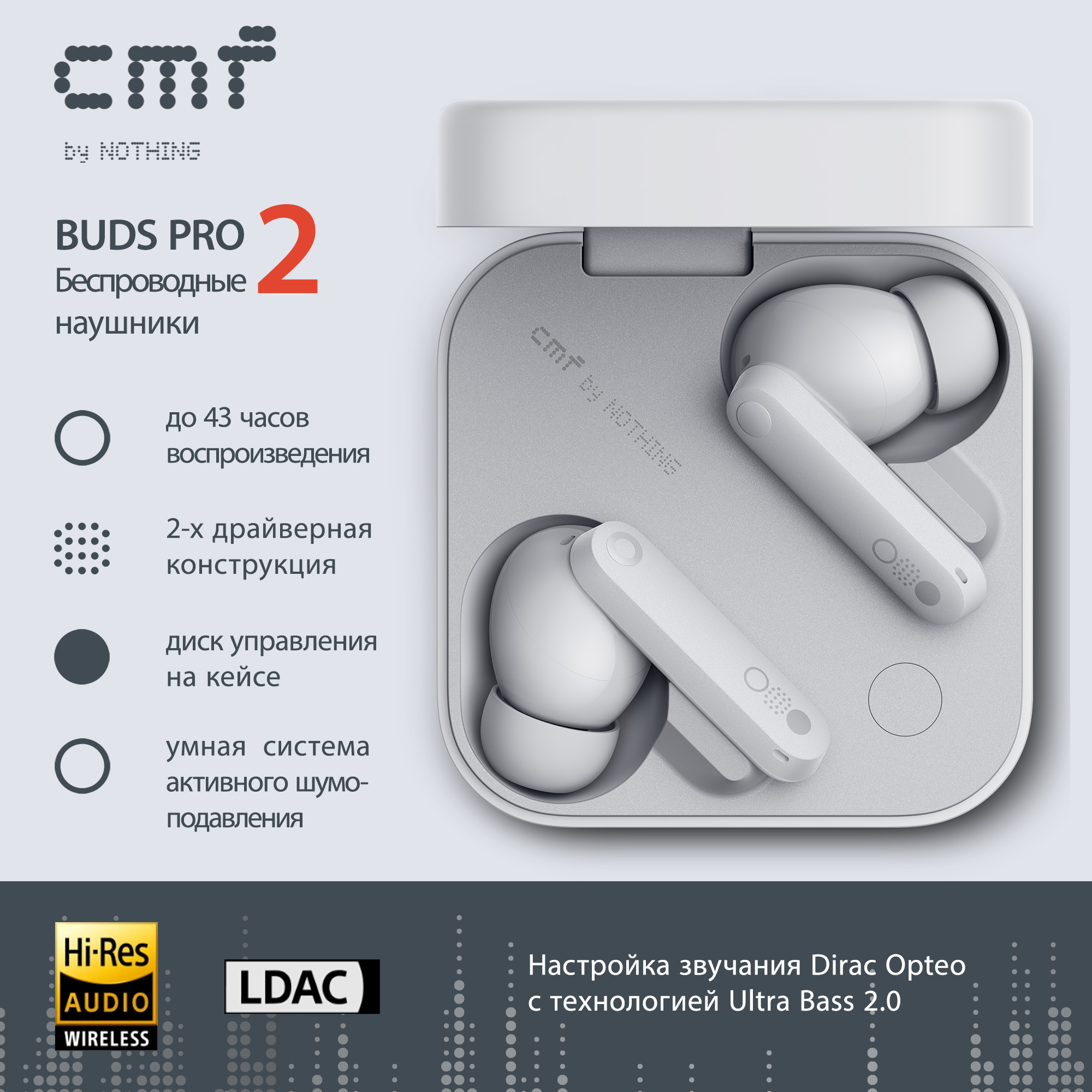 

Беспроводные наушники Nothing Buds Pro 2 Light Gray, Buds Pro 2