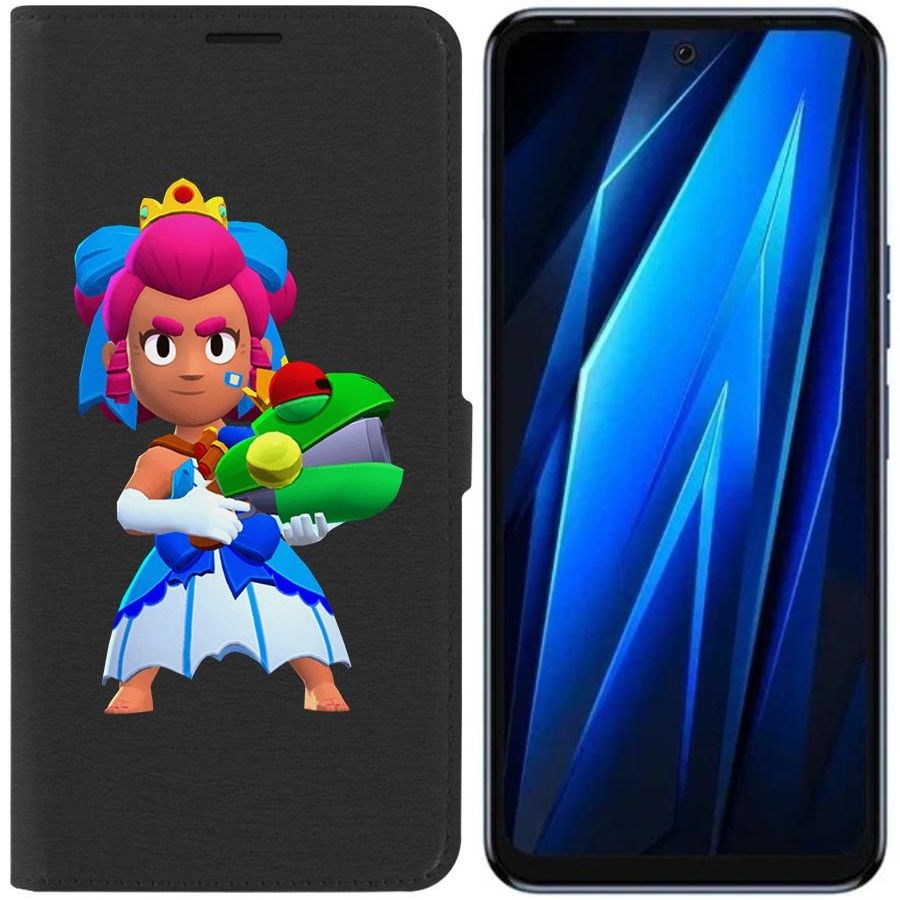 

Чехол-книжка Eco для Tecno Pova 4 Brawl Stars-Принцесса Шелли (черный)