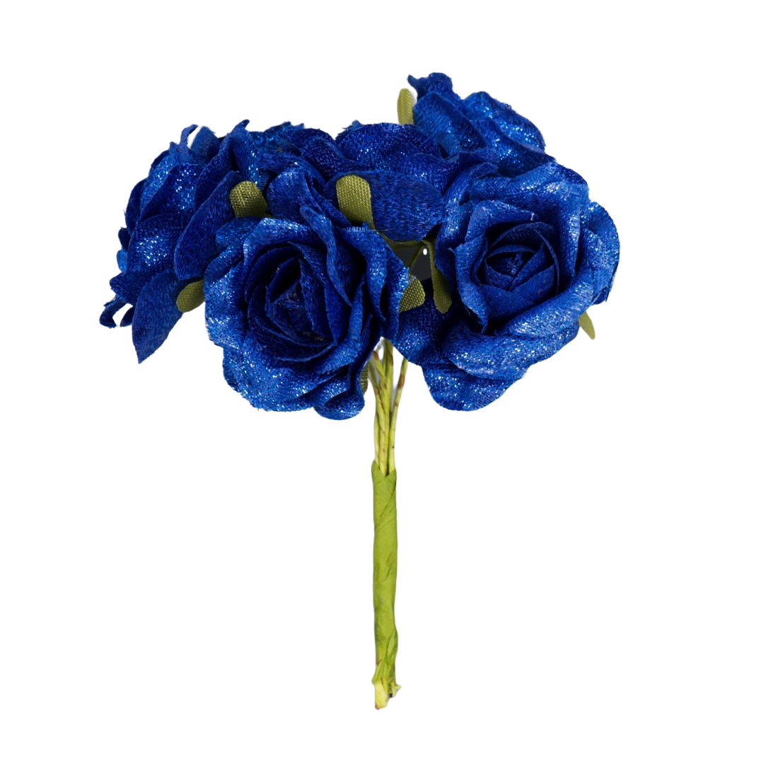 фото Цветы для декорирования синие розы с блеском 1 букет=6 цветов 10 см nobrand