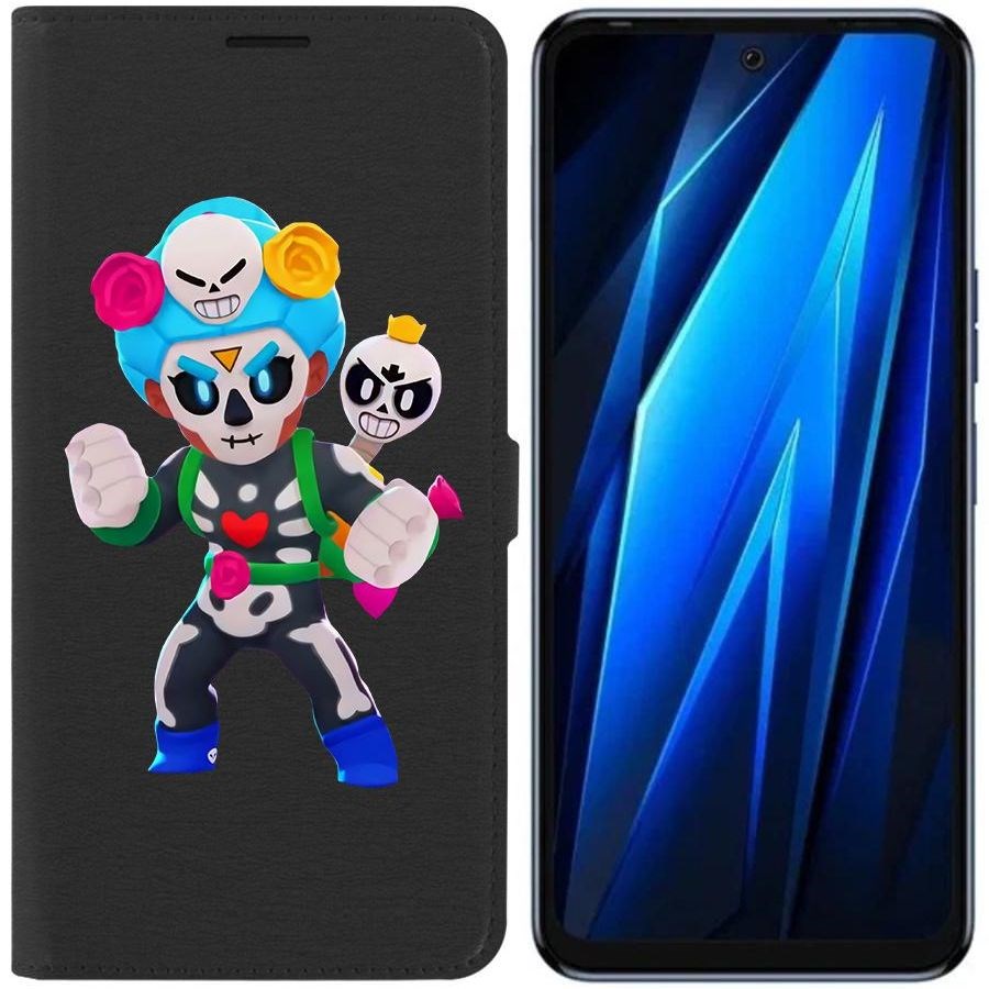 

Чехол-книжка Eco для Tecno Pova 4 Brawl Stars-Хэллоуинская Роза (черный)